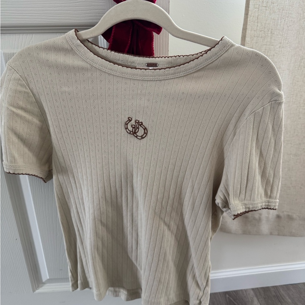 Free People Cream Short Sleeve Top